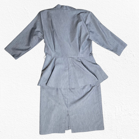 1980s Vintage Gray Office Career Made in USA Peplum Pencil Power Dress Size 14P - Picture 10 of 10